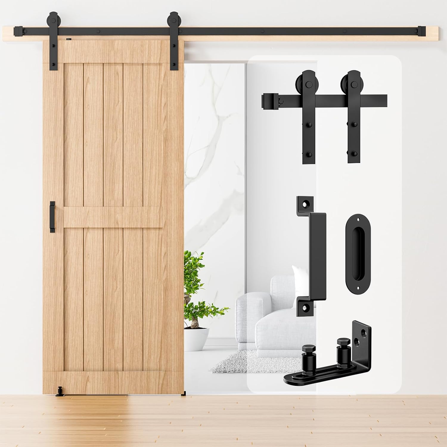 thumbnail image 2 of CCJH 5FT Sliding Barn Door Hardware Kit - Heavy Duty Black, T-Shaped Hangers, Fits 1.18"-1.96" Thick Doors 2 of 12