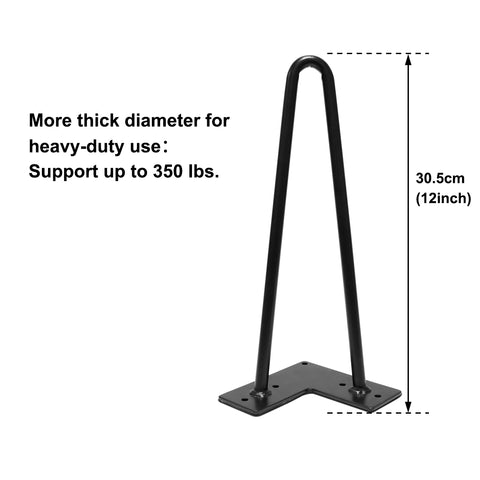 12" Hairpin table legs with heavy duty metal for furniture