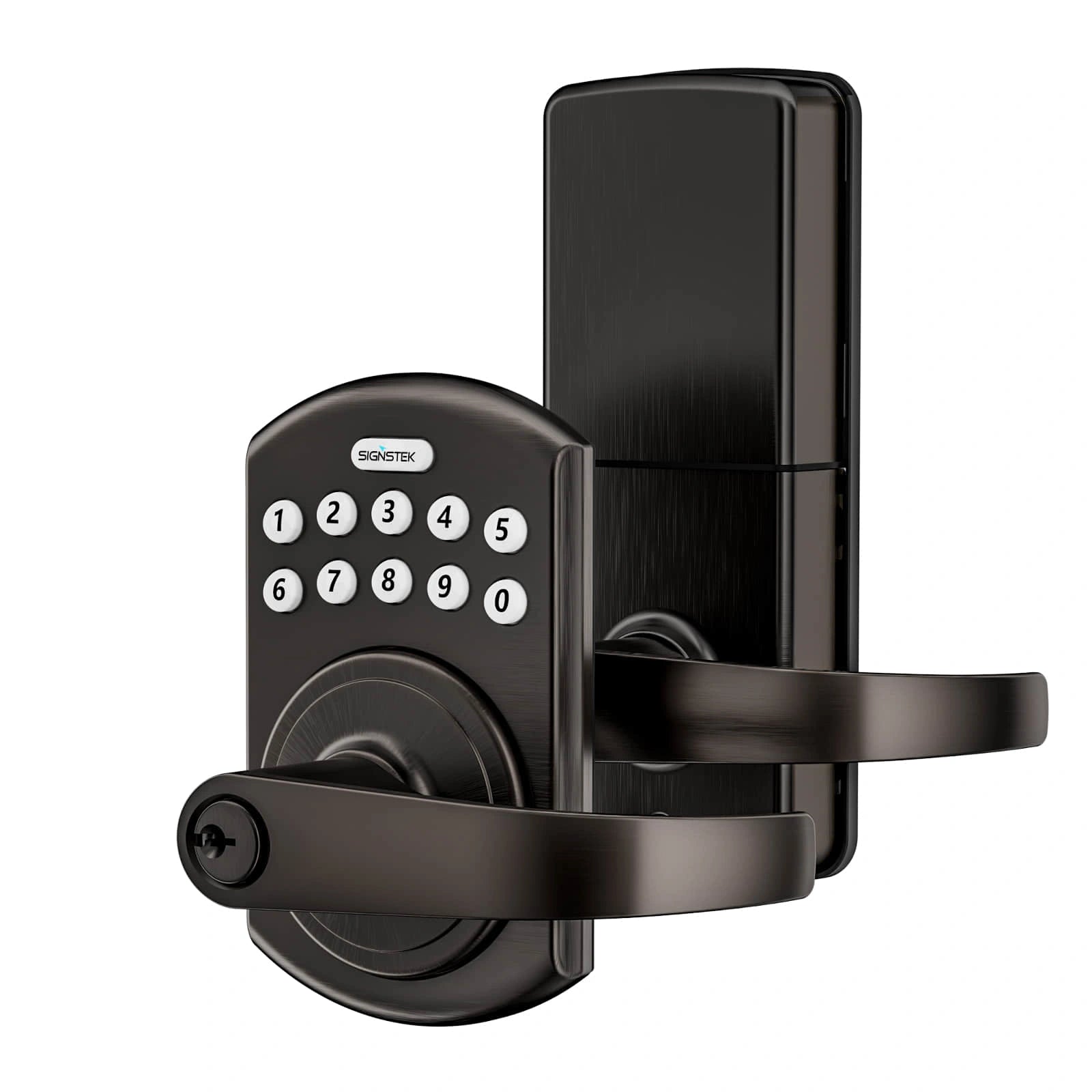 Satin Nickel Keyless Entry Lever Handle Door Lock with Electronic Digital  Keypad