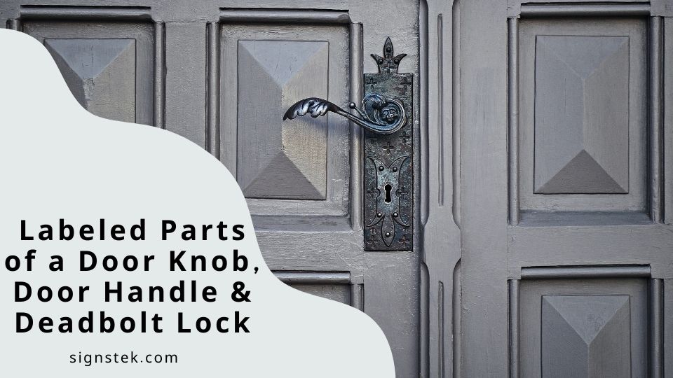 Labeled Parts of a Door Knob, Door Handle & Deadbolt Lock Signstek