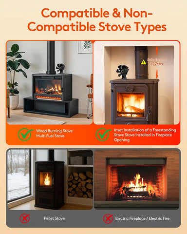 150L 6 Blades Heat Powered Wood Stove Fan with Bracket