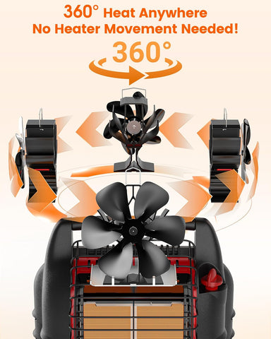 150L 6 Blades Heat Powered Wood Stove Fan with Bracket