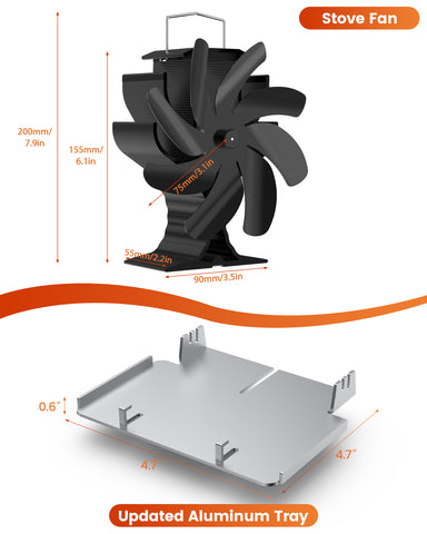 8 Blades Wood Stove Fan with Heater Tray for Outdoor&Camping&Fishing&Home