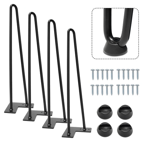 19" Black Hairpin Table Legs Set of 4 with Heavy Duty Metal