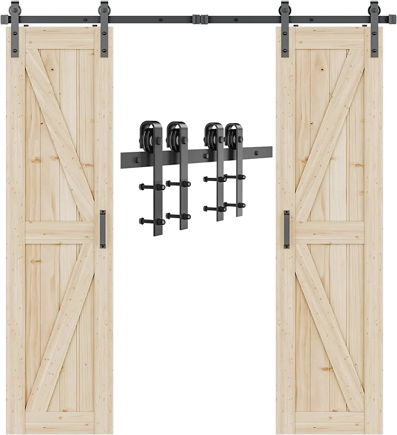Modern Double Sliding Barn Door Hardware Kit -J Shape Hanger