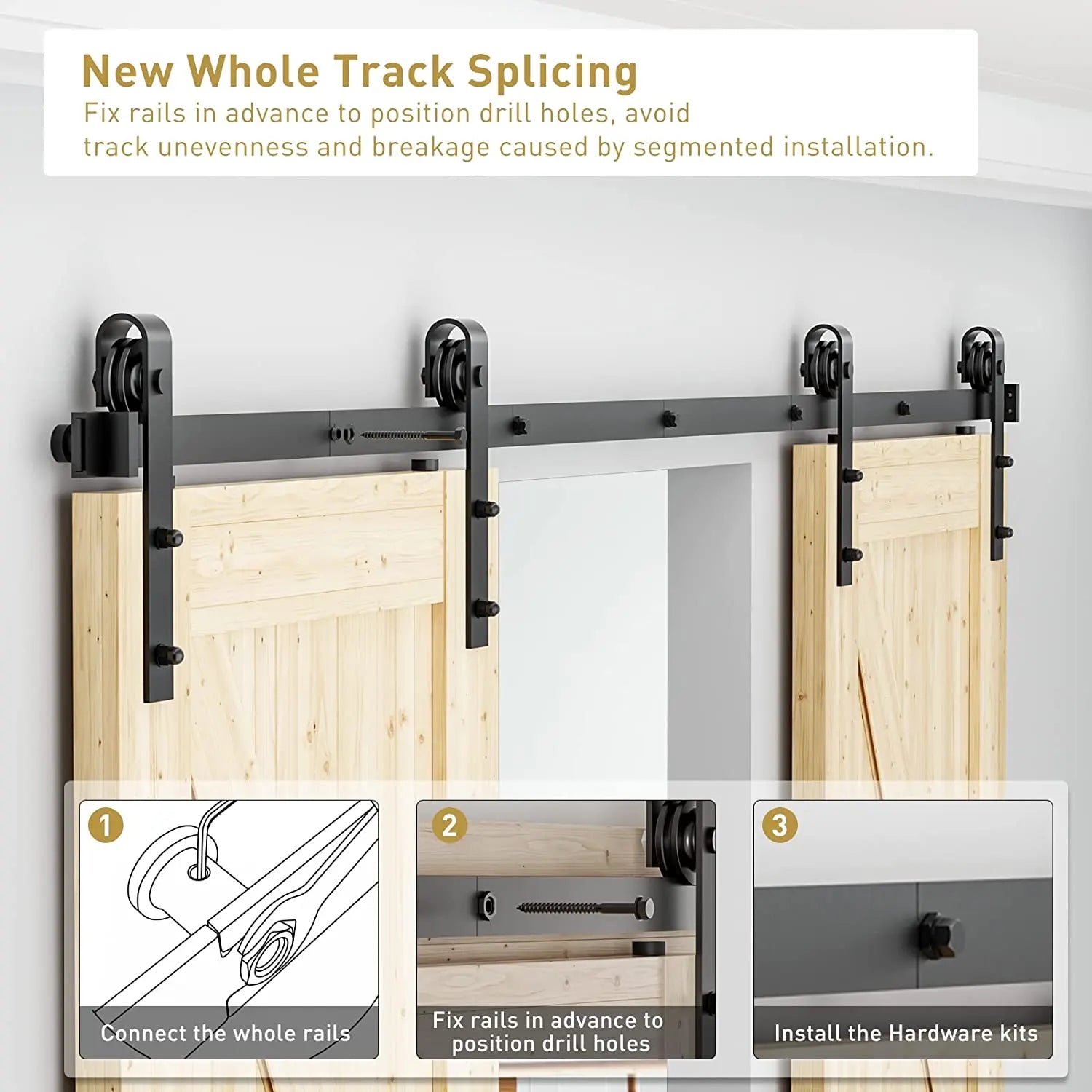 Double Track Splice Modern Double Sliding Barn Door Hardware Kit – Signstek