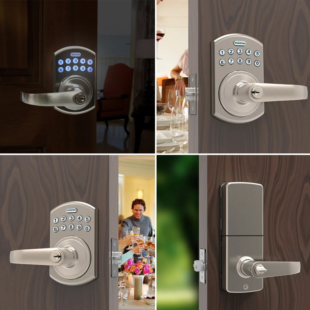 Electronic keyless entry door lock  with keypad, lever and handle (silver)