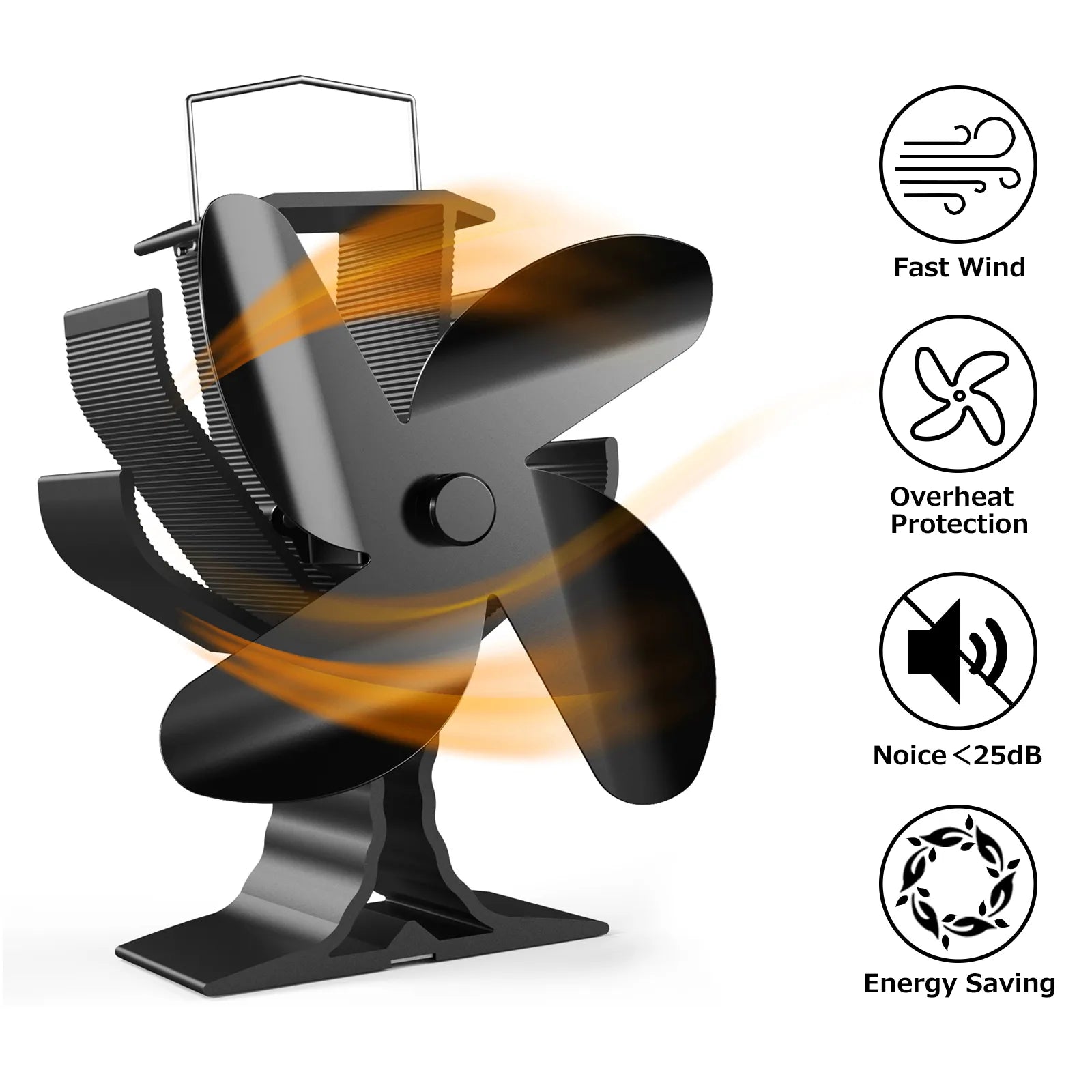 Small Wood Stove Fan 4 Blade Fireplace Fan for Wood Burning Stove,Heat  Powered Stove Fan for Wood Burning Accessories,Silent Operation Circulating