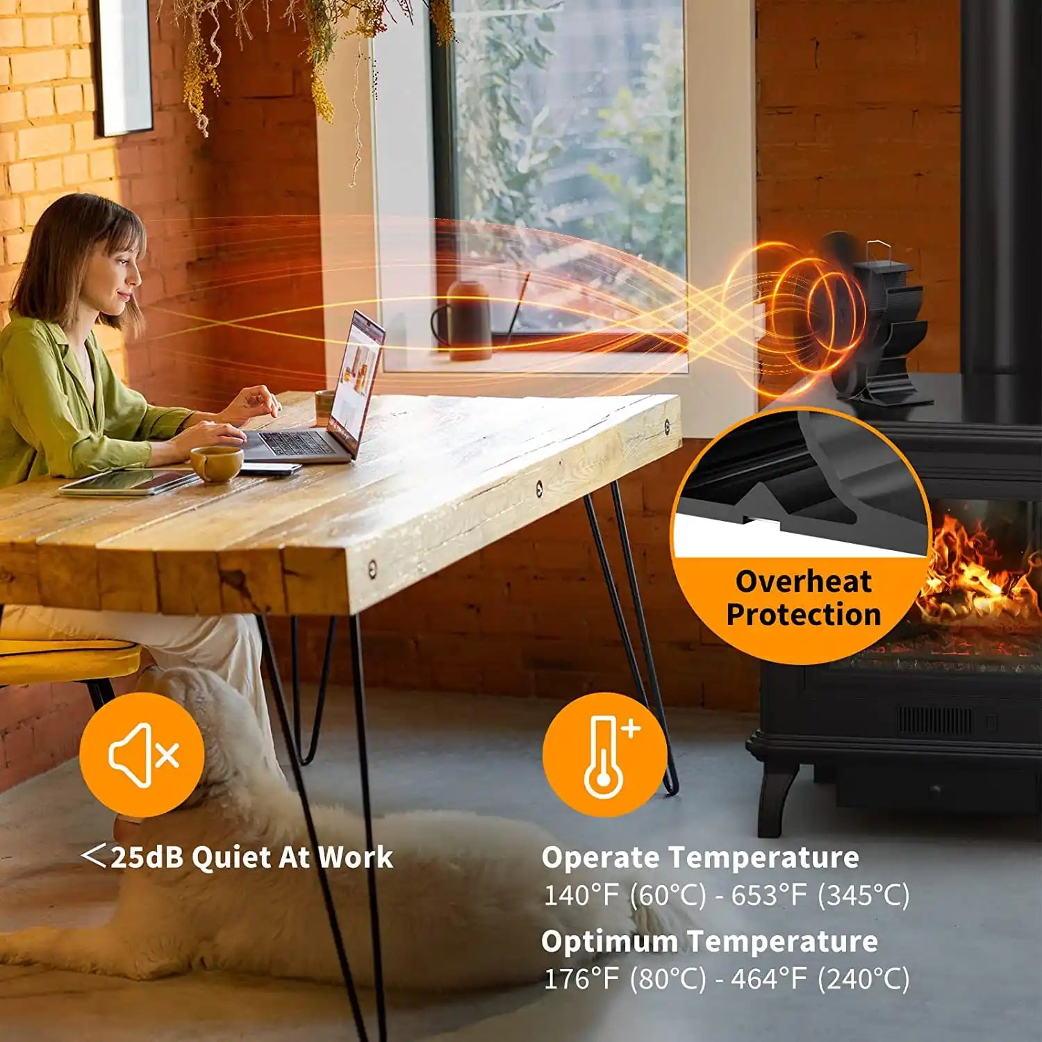 Heat Powered Wood Stove Fan for Wood/Log Burner/Fireplace/Heater