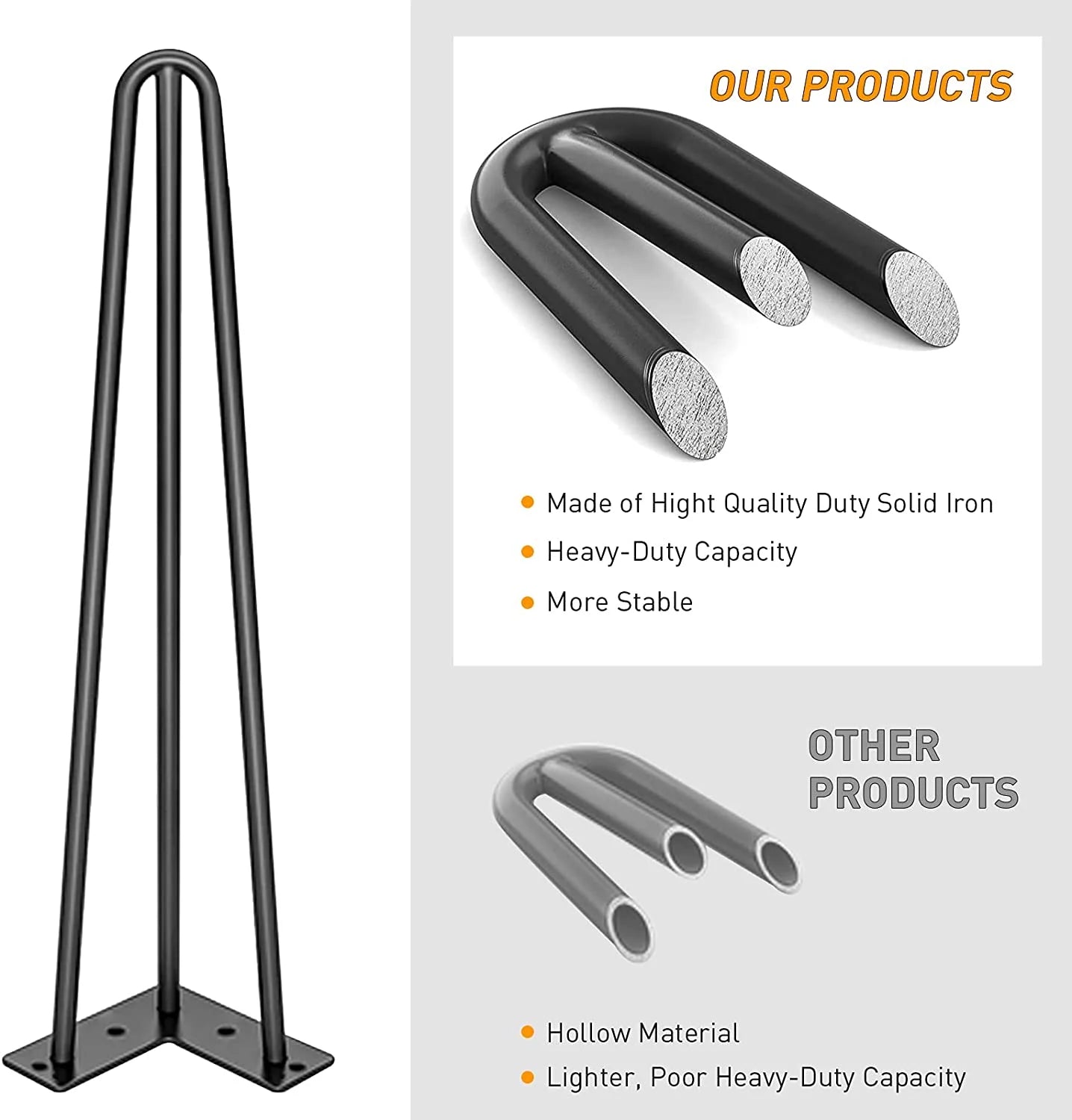 8" Metal Hairpin table legs with heavy duty metal for furniture