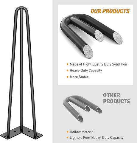 12" Hairpin table legs with heavy duty metal for furniture