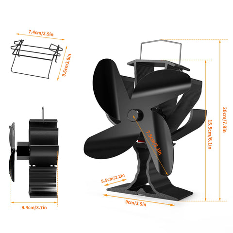 Heat Powered Wood Stove Fan for Wood/Log Burner/Fireplace/Heater