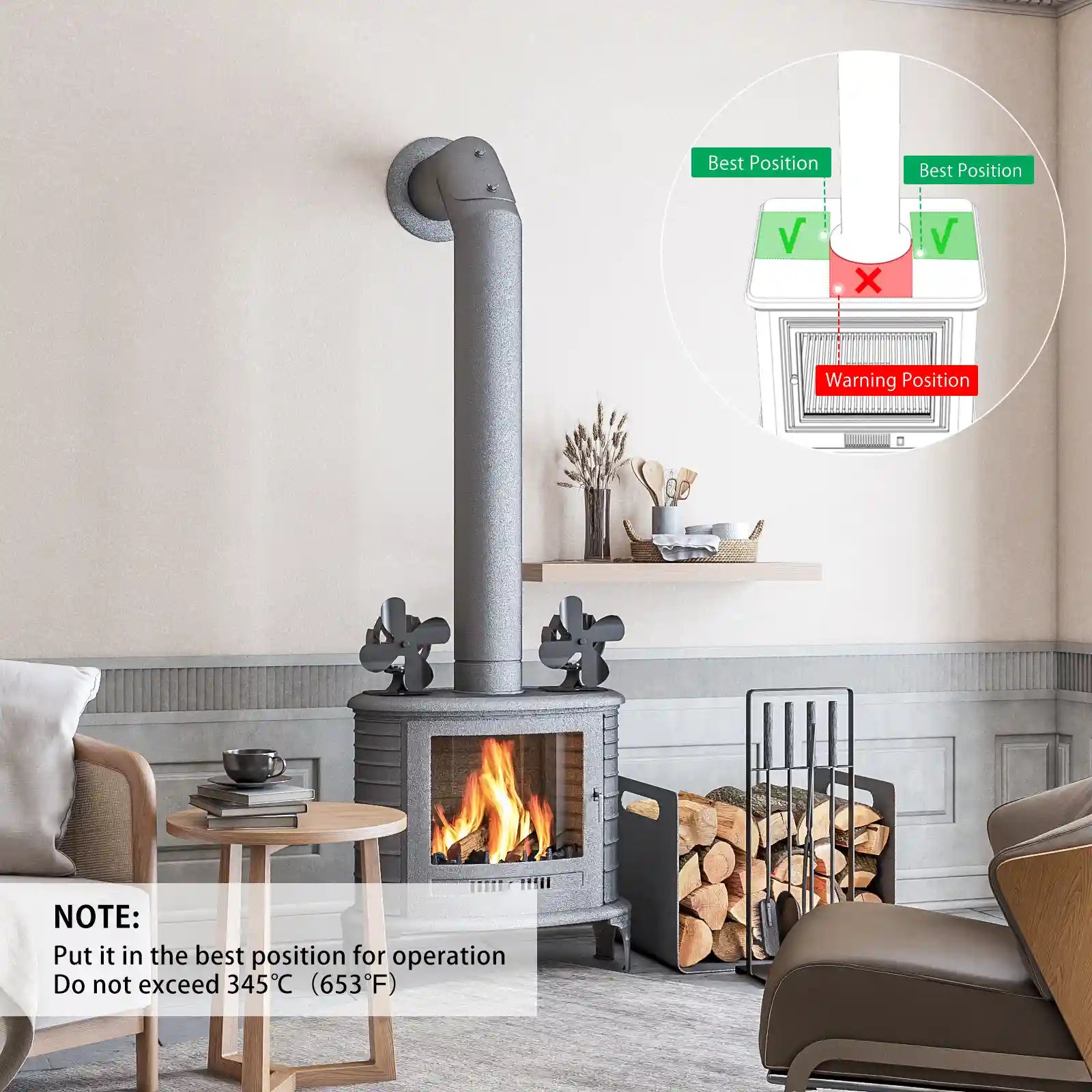 Heat Powered Wood Stove Fan for Wood/Log Burner/Fireplace/Heater