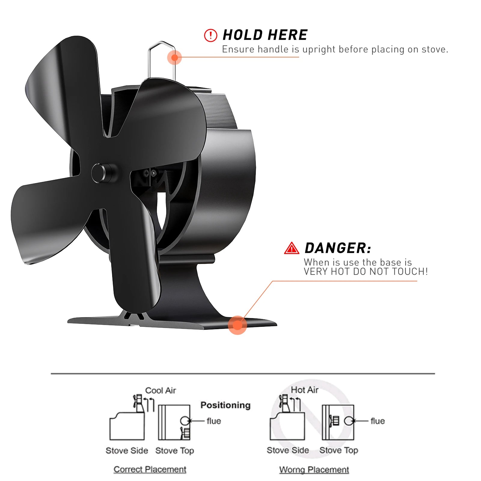 Heat Powered Wood Stove Fan for Wood/Log Burner/Fireplace/Heater