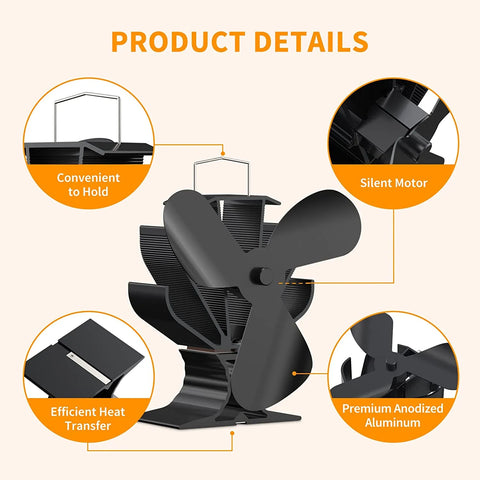 Heat Powered Wood Stove Fan for Wood/Log Burner/Fireplace/Heater