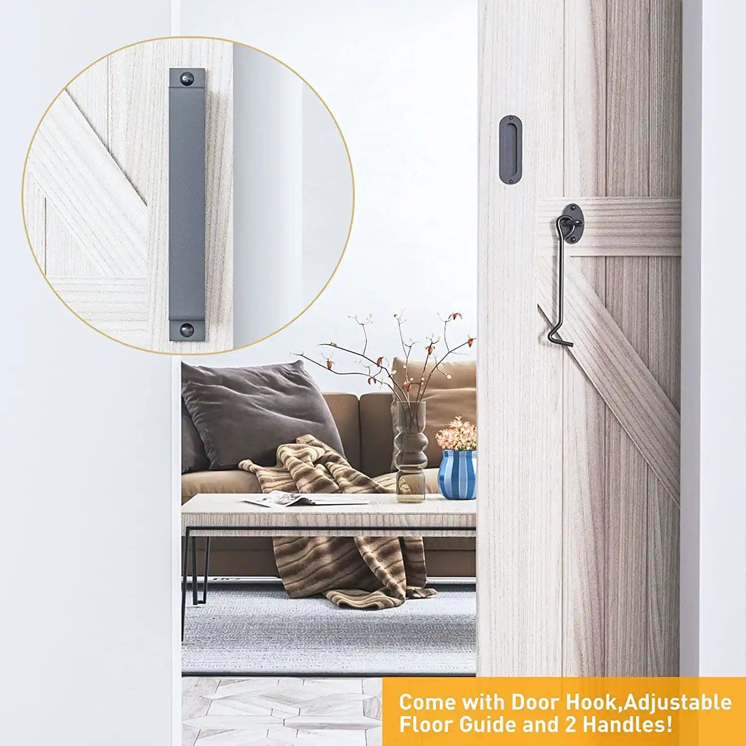 I shape sliding barn door hardware with door hook, handles and floor guide