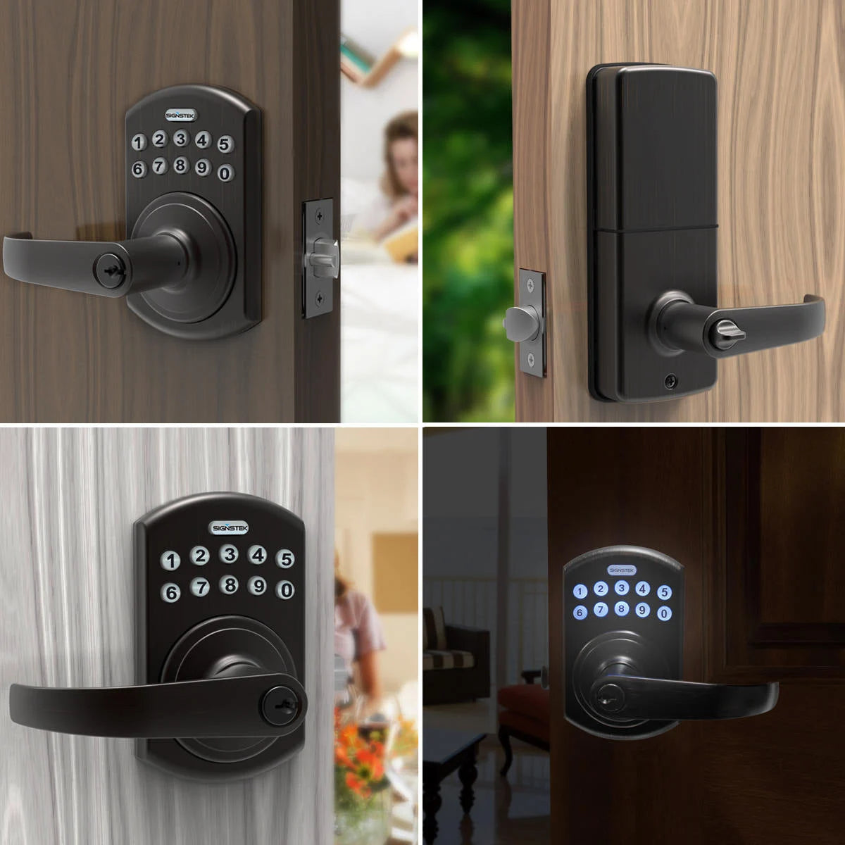 Satin Nickel Keyless Entry Lever Handle Door Lock with Electronic Digital  Keypad