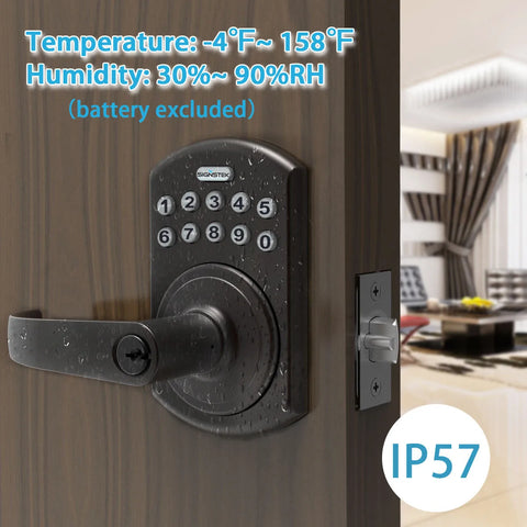 Electronic keyless entry door lock waterproof with keypad, lever and handle