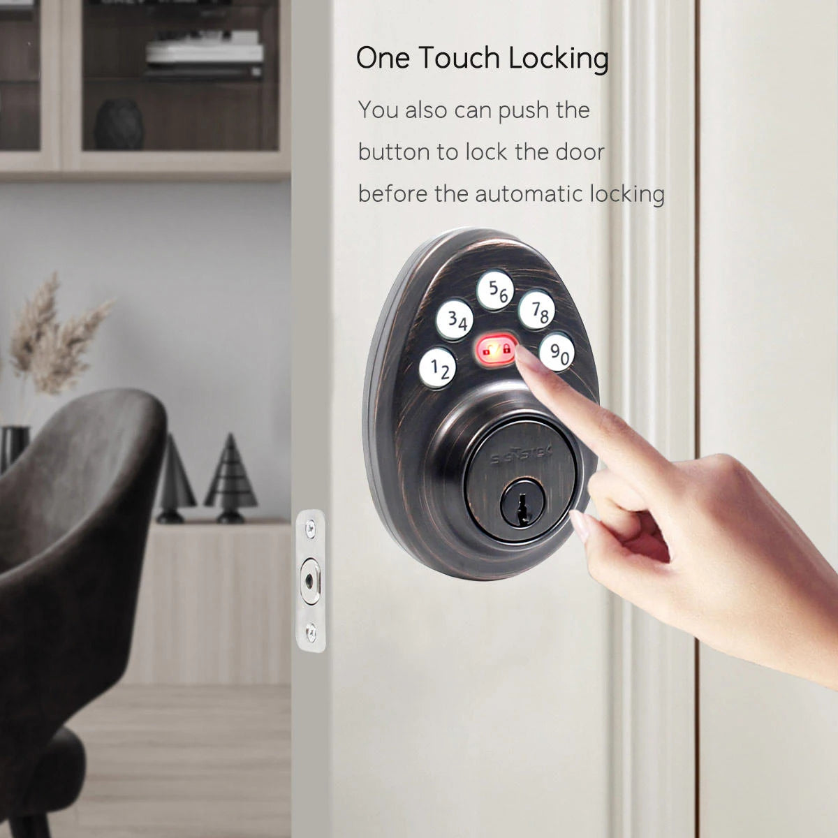 Front door handleset with one touch locking