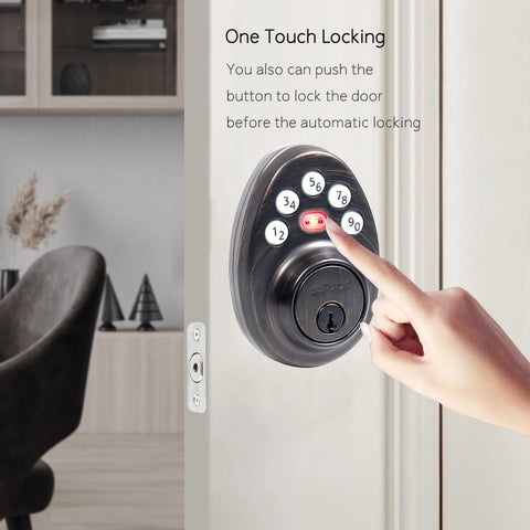 Front door handleset with one touch locking