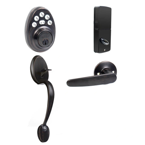 Front Door Handle Set With Electronic Deadbolt and Lever Handle, Black/Silver