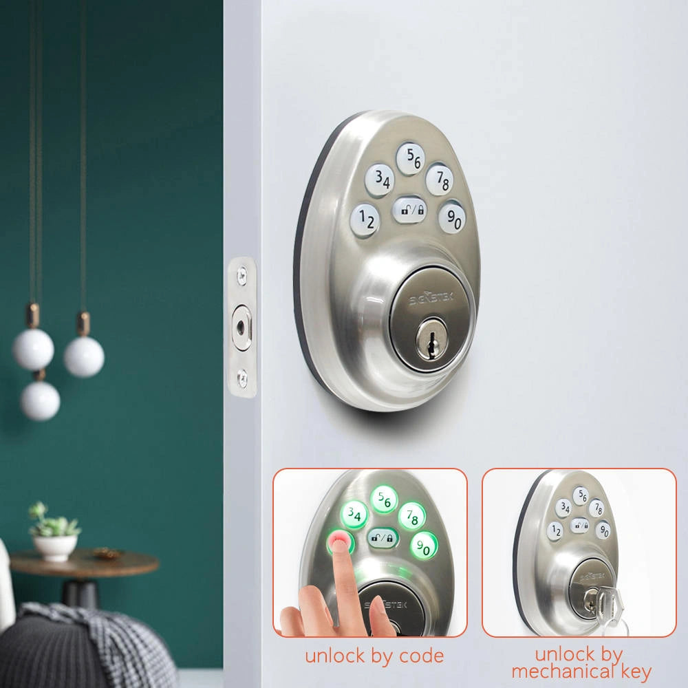 Modern front door handleset unlock by code or mechanical key